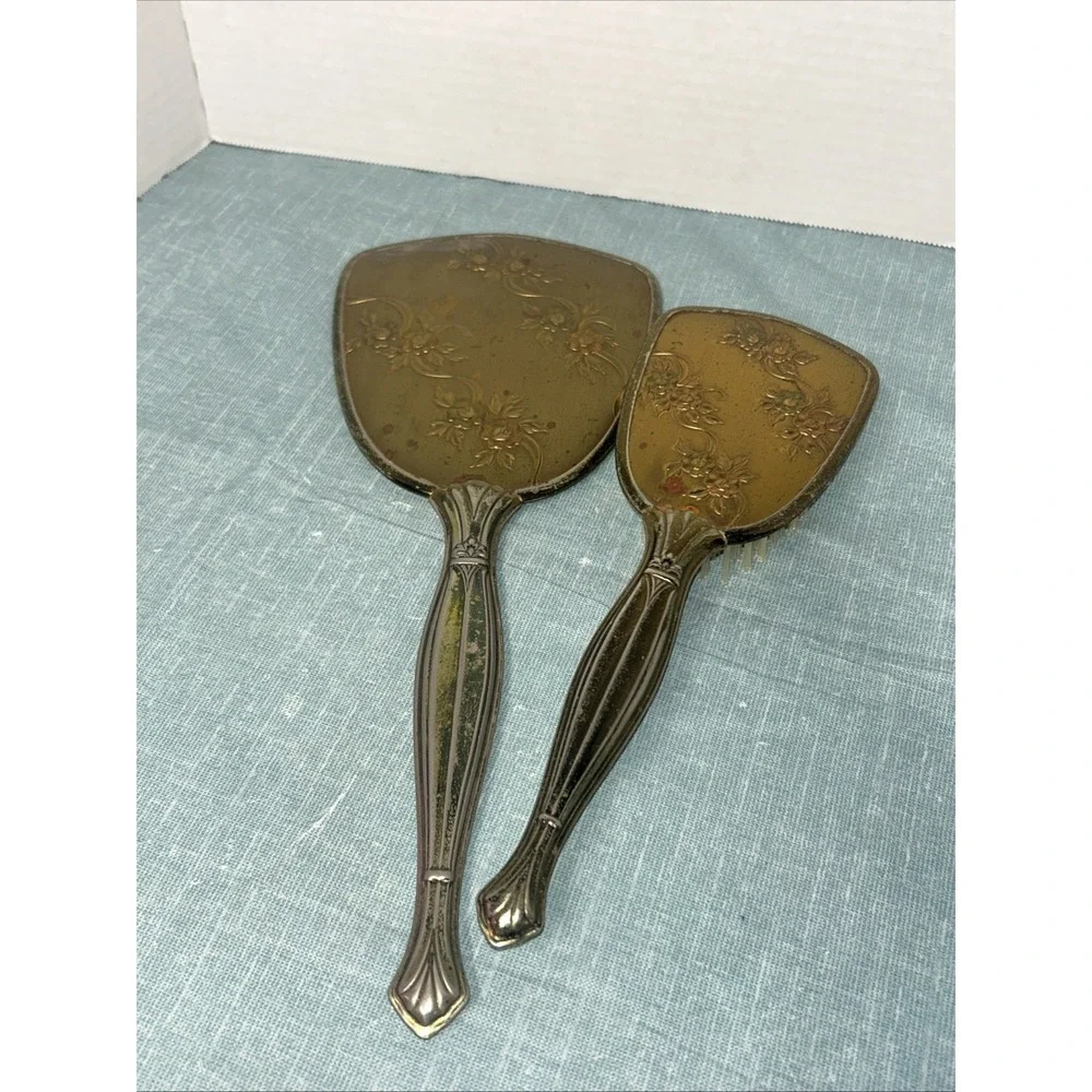 Vintage Floral Mirror And Brush Set - Picture 2 of 9